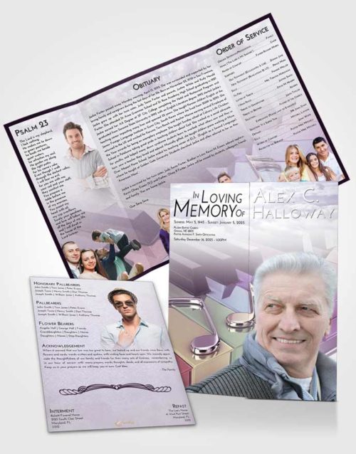 Obituary Funeral Template Gatefold Memorial Brochure Lavender Sunrise Piano Keys
