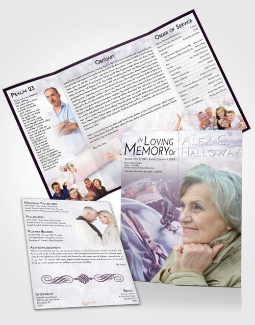 Obituary Funeral Template Gatefold Memorial Brochure Lavender Sunrise Sewing Love