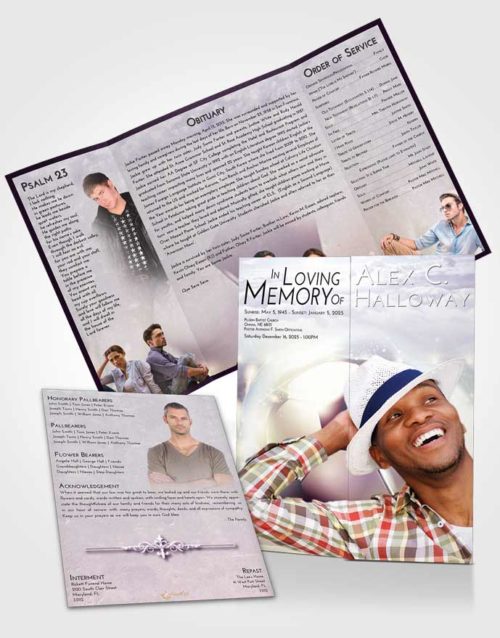 Obituary Funeral Template Gatefold Memorial Brochure Lavender Sunrise Soccer Destiny