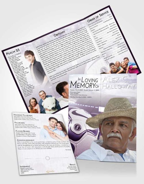 Obituary Funeral Template Gatefold Memorial Brochure Lavender Sunrise Soccer Life