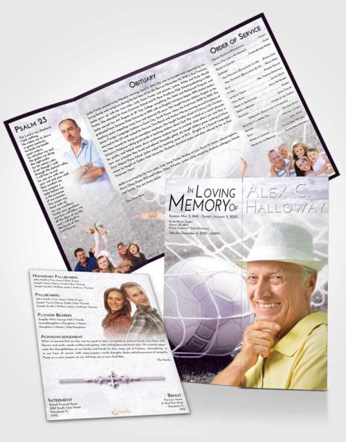 Obituary Funeral Template Gatefold Memorial Brochure Lavender Sunrise Soccer Pride
