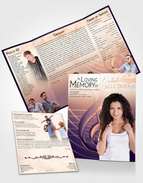 Obituary Funeral Template Gatefold Memorial Brochure Lavender Sunset Allegro