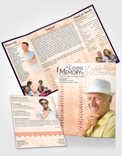 Obituary Funeral Template Gatefold Memorial Brochure Lavender Sunset Baseball Honor