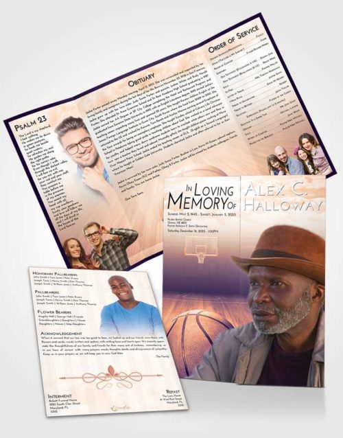 Obituary Funeral Template Gatefold Memorial Brochure Lavender Sunset Basketball Dreams
