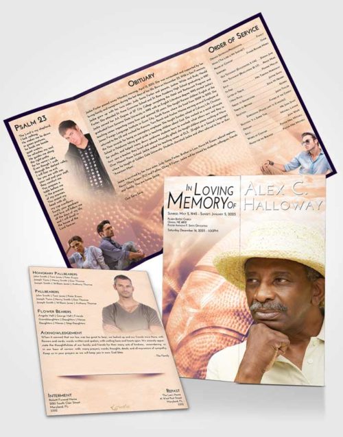 Obituary Funeral Template Gatefold Memorial Brochure Lavender Sunset Basketball Fame