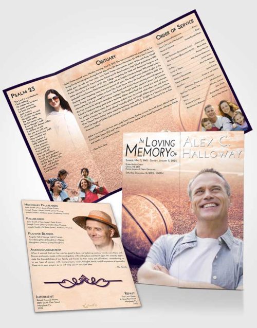Obituary Funeral Template Gatefold Memorial Brochure Lavender Sunset Basketball Love