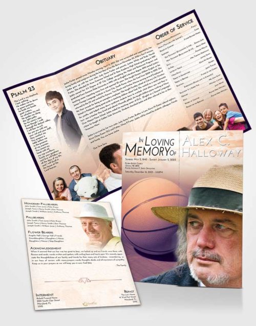 Obituary Funeral Template Gatefold Memorial Brochure Lavender Sunset Basketball Peace
