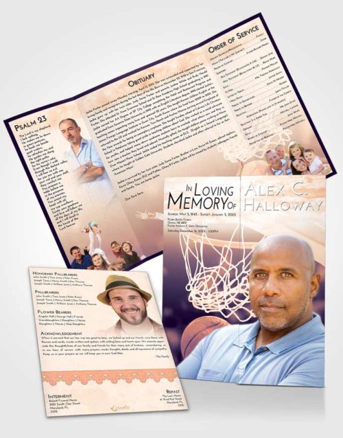 Obituary Funeral Template Gatefold Memorial Brochure Lavender Sunset Basketball Swish