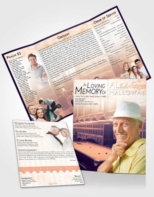 Obituary Funeral Template Gatefold Memorial Brochure Lavender Sunset Billiards Journey