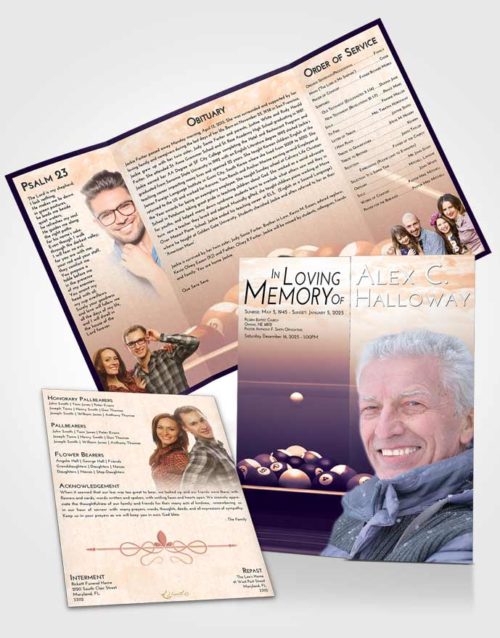Obituary Funeral Template Gatefold Memorial Brochure Lavender Sunset Billiards Pride