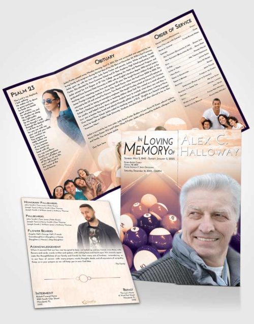 Obituary Funeral Template Gatefold Memorial Brochure Lavender Sunset Billiards Rack