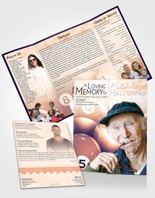 Obituary Funeral Template Gatefold Memorial Brochure Lavender Sunset Billiards Tournament