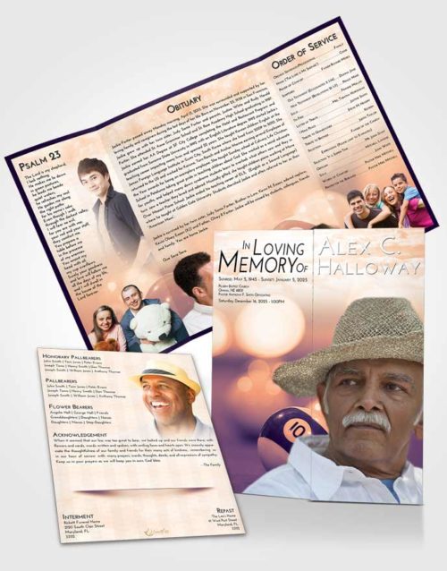 Obituary Funeral Template Gatefold Memorial Brochure Lavender Sunset Billiards Tranquility