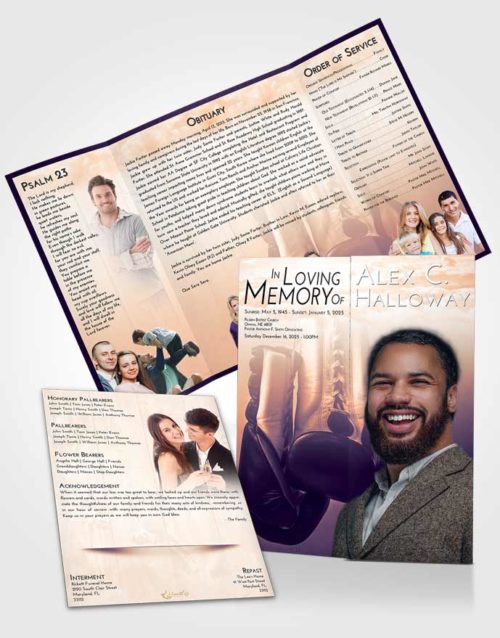 Obituary Funeral Template Gatefold Memorial Brochure Lavender Sunset Boxing Day