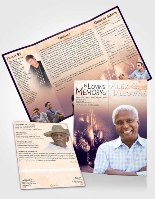 Obituary Funeral Template Gatefold Memorial Brochure Lavender Sunset Boxing Serenity