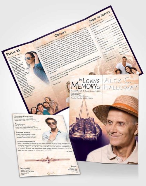 Obituary Funeral Template Gatefold Memorial Brochure Lavender Sunset Boxing Victory