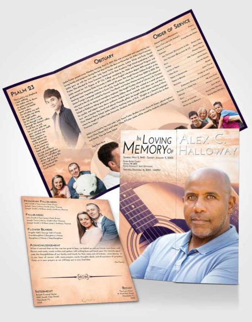 Obituary Funeral Template Gatefold Memorial Brochure Lavender Sunset Cowboy Heaven