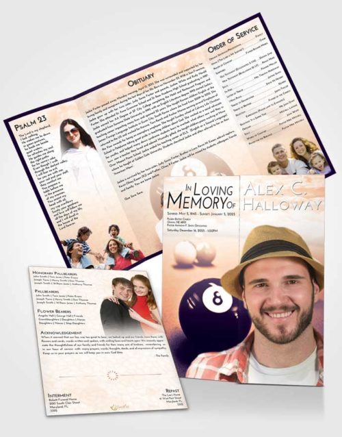 Obituary Funeral Template Gatefold Memorial Brochure Lavender Sunset Eight Ball