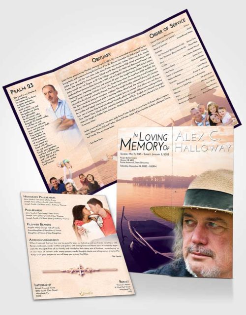 Obituary Funeral Template Gatefold Memorial Brochure Lavender Sunset Fishing Desire