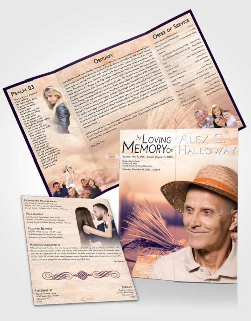 Obituary Funeral Template Gatefold Memorial Brochure Lavender Sunset Fishing Serenity
