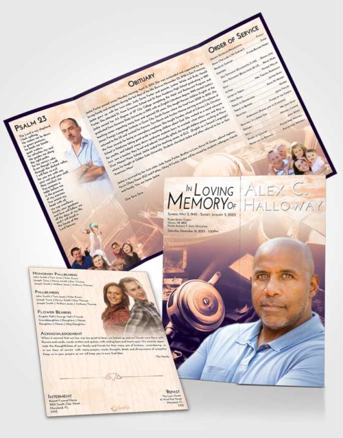 Obituary Funeral Template Gatefold Memorial Brochure Lavender Sunset Fishing Tackle