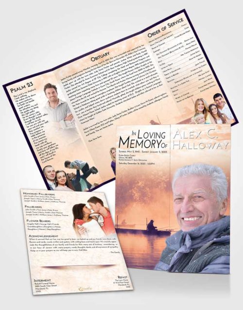 Obituary Funeral Template Gatefold Memorial Brochure Lavender Sunset Fishing Tranquility