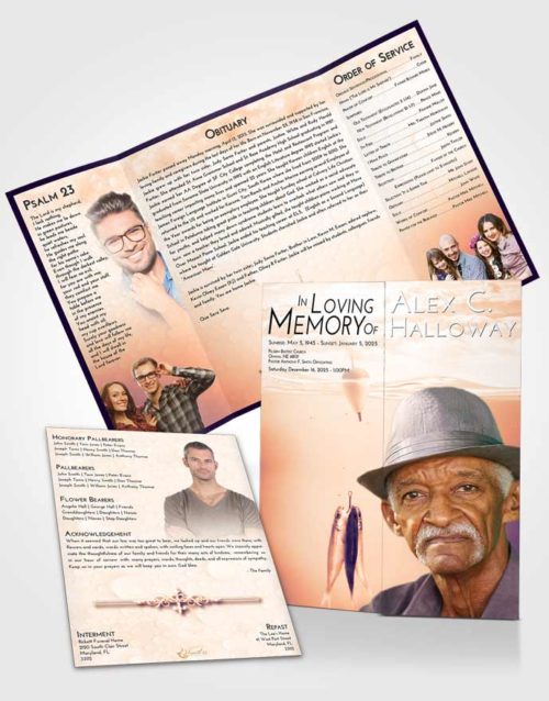 Obituary Funeral Template Gatefold Memorial Brochure Lavender Sunset Fishing in the Sea