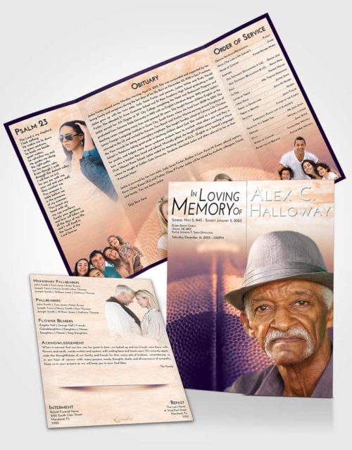 Obituary Funeral Template Gatefold Memorial Brochure Lavender Sunset Football Journey
