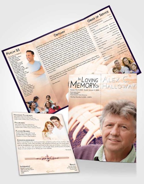 Obituary Funeral Template Gatefold Memorial Brochure Lavender Sunset Football Life