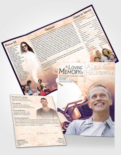 Obituary Funeral Template Gatefold Memorial Brochure Lavender Sunset Football Party