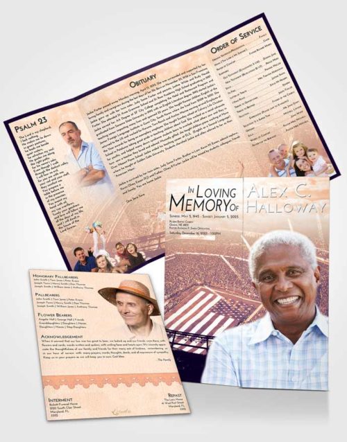 Obituary Funeral Template Gatefold Memorial Brochure Lavender Sunset Football Stadium