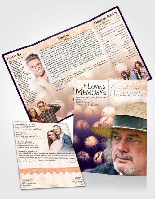 Obituary Funeral Template Gatefold Memorial Brochure Lavender Sunset Foul Ball