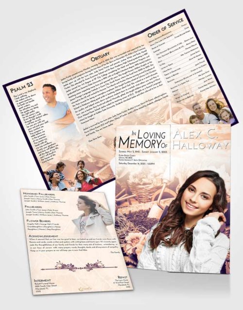 Obituary Funeral Template Gatefold Memorial Brochure Lavender Sunset Gardening Memories