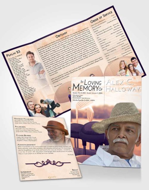 Obituary Funeral Template Gatefold Memorial Brochure Lavender Sunset Golf Fairway