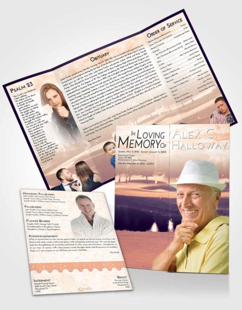 Obituary Funeral Template Gatefold Memorial Brochure Lavender Sunset Golf Paradise