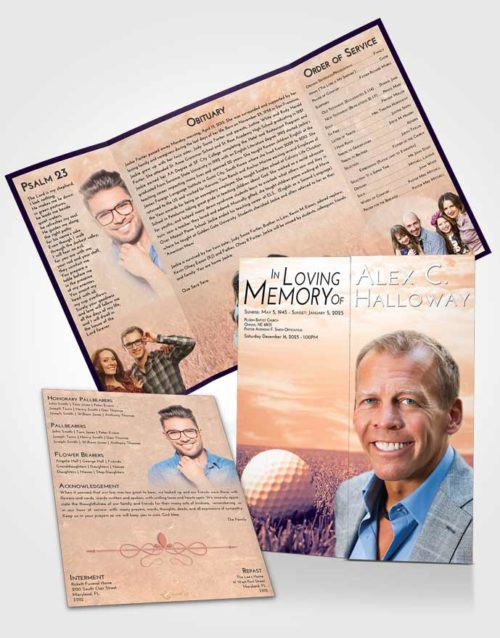 Obituary Funeral Template Gatefold Memorial Brochure Lavender Sunset Golf Serenity