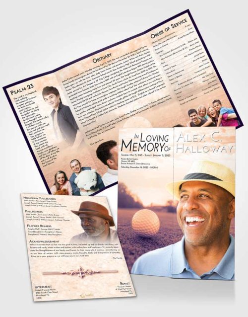 Obituary Funeral Template Gatefold Memorial Brochure Lavender Sunset Golfing Honor