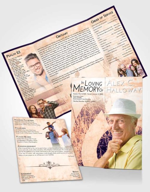 Obituary Funeral Template Gatefold Memorial Brochure Lavender Sunset Harmonica