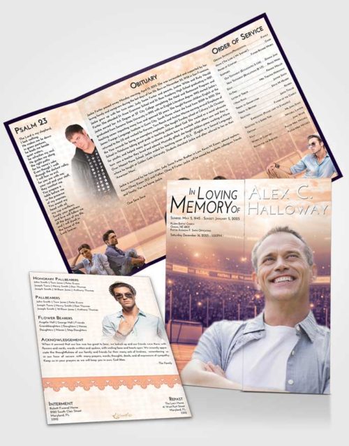Obituary Funeral Template Gatefold Memorial Brochure Lavender Sunset Hockey Love