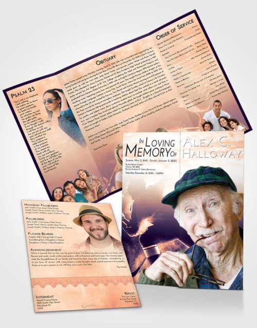 Obituary Funeral Template Gatefold Memorial Brochure Lavender Sunset Hockey Paradise