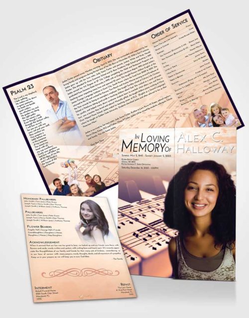 Obituary Funeral Template Gatefold Memorial Brochure Lavender Sunset Piano Desire