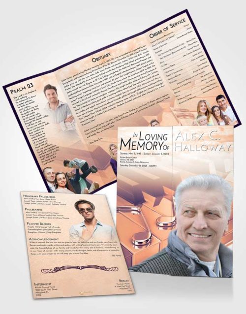 Obituary Funeral Template Gatefold Memorial Brochure Lavender Sunset Piano Keys