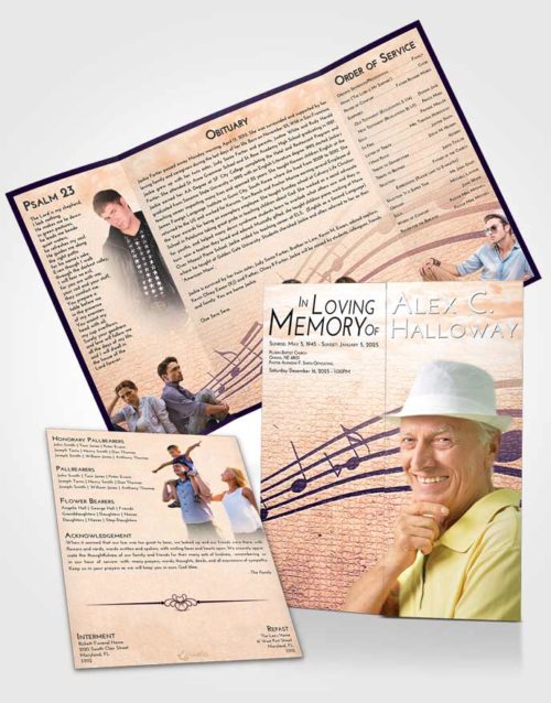 Obituary Funeral Template Gatefold Memorial Brochure Lavender Sunset Portamento