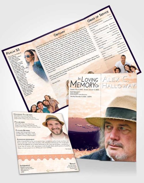 Obituary Funeral Template Gatefold Memorial Brochure Lavender Sunset Puck of Honor