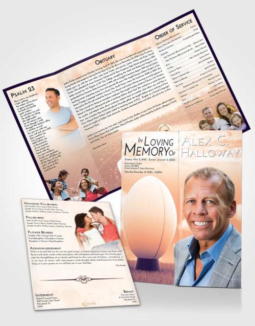 Obituary Funeral Template Gatefold Memorial Brochure Lavender Sunset Rugby Honor