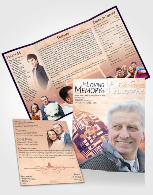 Obituary Funeral Template Gatefold Memorial Brochure Lavender Sunset Rugby Passion