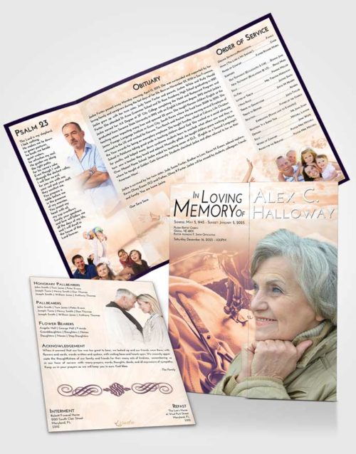 Obituary Funeral Template Gatefold Memorial Brochure Lavender Sunset Sewing Love