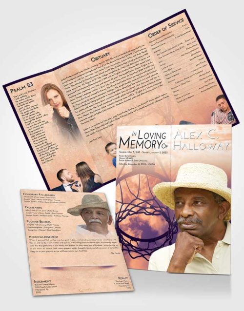 Obituary Funeral Template Gatefold Memorial Brochure Lavender Sunset Sky Ball