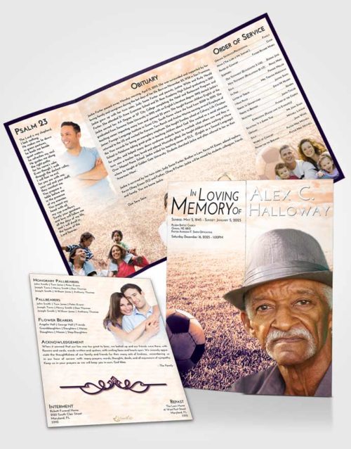 Obituary Funeral Template Gatefold Memorial Brochure Lavender Sunset Soccer Journey