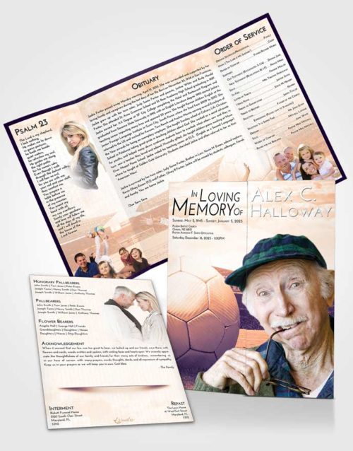 Obituary Funeral Template Gatefold Memorial Brochure Lavender Sunset Soccer Love